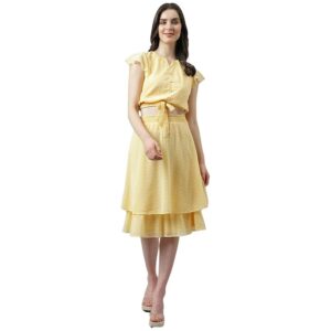 Latin Quarters Women Yellow Co-Ord Set with A Line Skirt and Knotted Top with Cap Sleeves