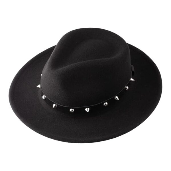 The Tie Hub Black Wool Fedora Hat for Men Wide Brim with Silver Studded Band