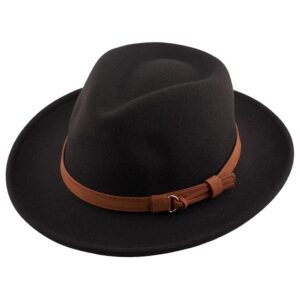 The Tie Hub Black Homburg Fedora Hat for Men Wide Brim with Brown Belt