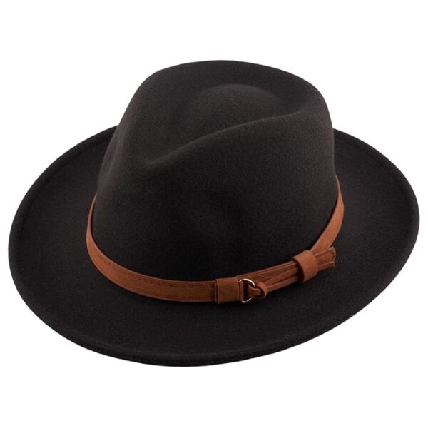 The Tie Hub Black Homburg Fedora Hat for Men Wide Brim with Brown Belt
