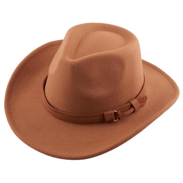 The Tie Hub Brown Cowboy Fedora Hat for Men Wide Brim with Brown Belt