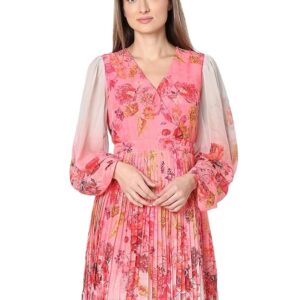 VERO MODA Floral Print Accordion Pleats Bishop Sleeves Fit & Flare Dress