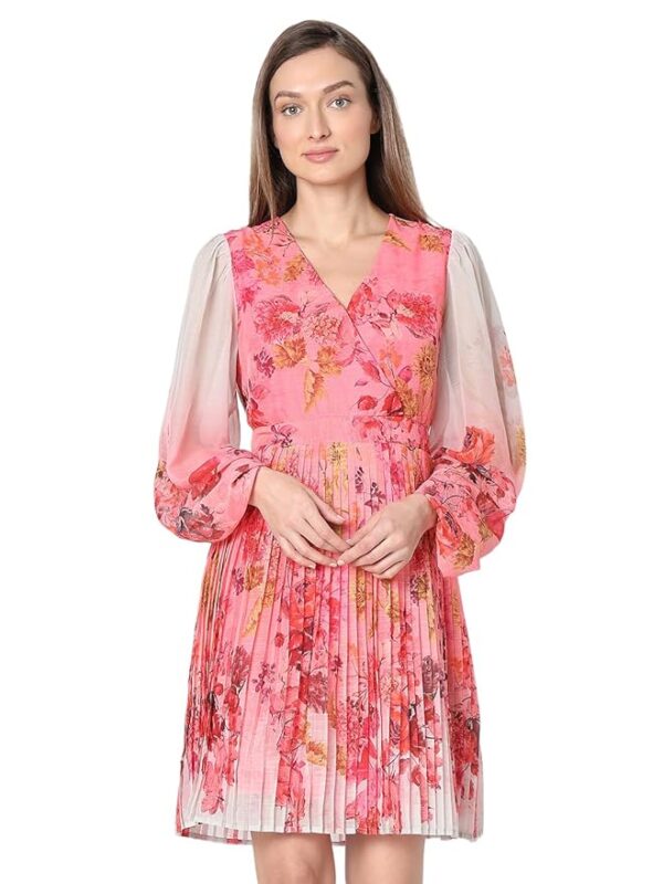 VERO MODA Floral Print Accordion Pleats Bishop Sleeves Fit & Flare Dress