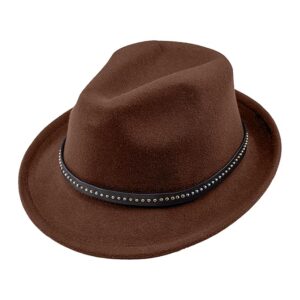 The Tie Hub Dark Brown Wool Fedora Hat for Men Wide Brim Hat