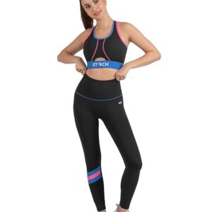 STRCH Nylon Tri- Color High Waist Leggings for Womens- Flexible fit for Gym, Travel, Home, Super Stretch, Sweat-Wicking, Lightweight, Breathable, Wrinkle Free, Ziper Pocket on Waist Band.