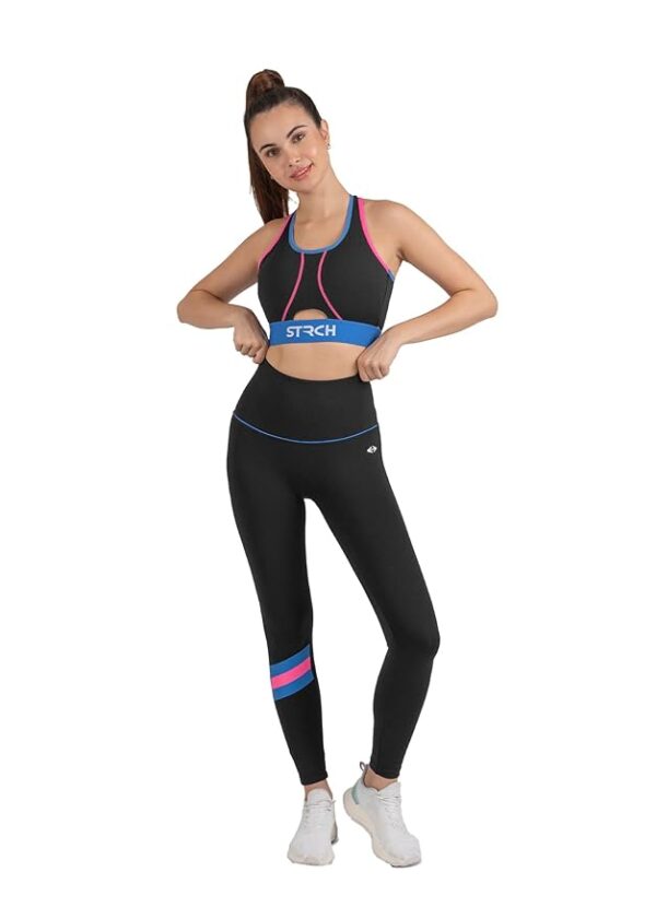 STRCH Nylon Tri- Color High Waist Leggings for Womens- Flexible fit for Gym, Travel, Home, Super Stretch, Sweat-Wicking, Lightweight, Breathable, Wrinkle Free, Ziper Pocket on Waist Band.